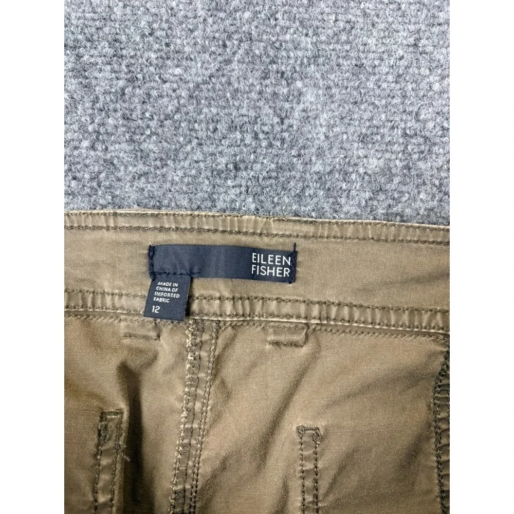 Eileen Fisher Cropped Green High Rise Capri Pants Drawstring Hem Pockets Size 12